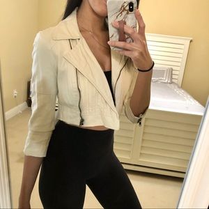 Bebe Cropped Moto Jacket (Ivory)